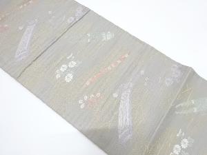 村山織彩製　流水に古楽器・菊・萩模様織り出し袋帯